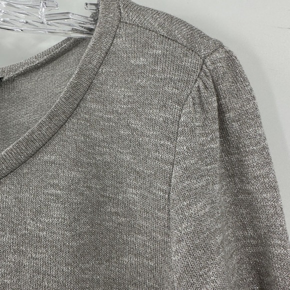 INC. International Concepts Gray Metallic Crew Neck Ruffle Hem Knit Top Medium - Picture 4 of 10